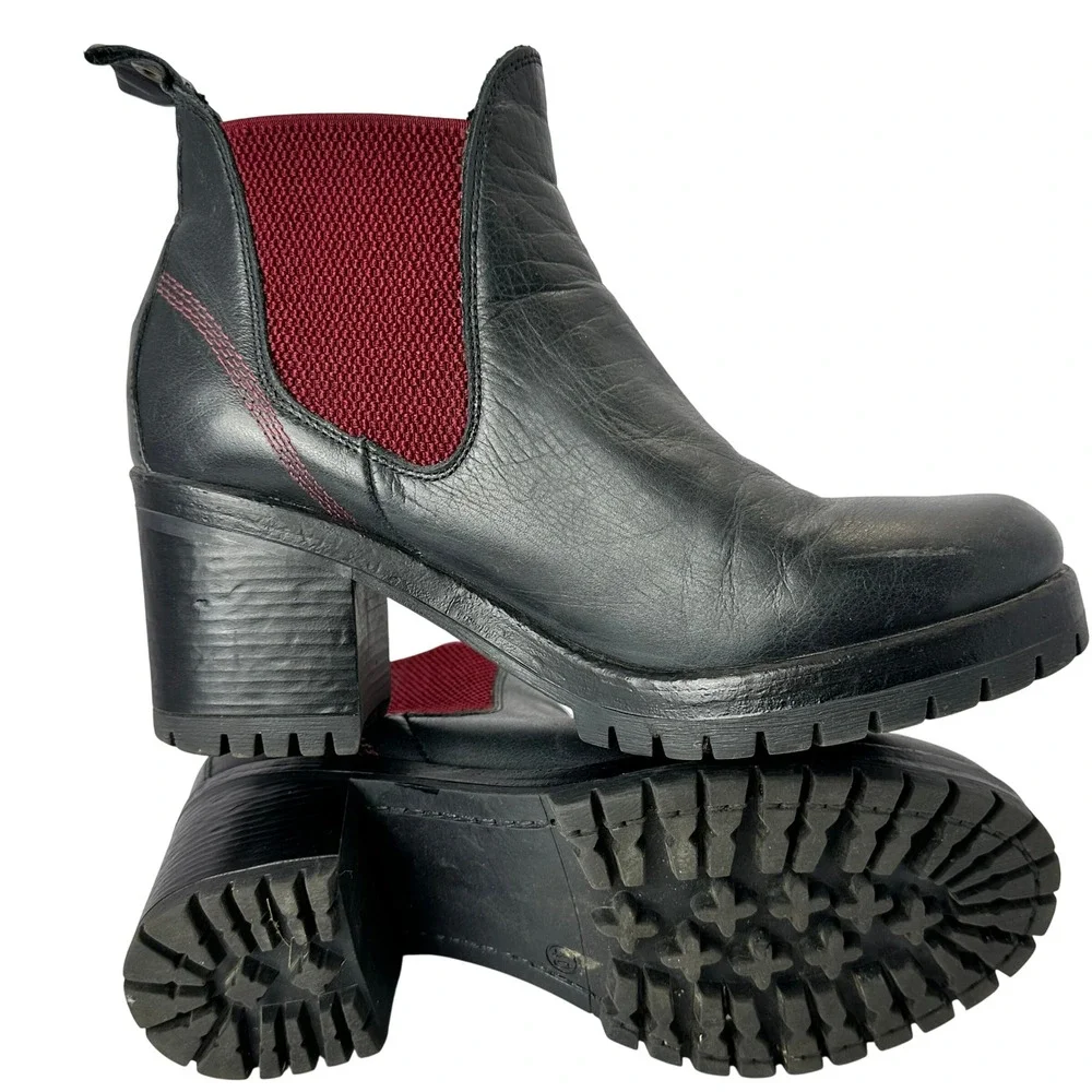 Bueno Footwear Florida Boot Womens Black Leather Red accent Chunky Heel Boots 40